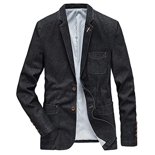 Denim Blazer Herren Jacke Baumwolle Herbst Frühling Mode Herren Kleidung Slim Fit Business Jeans Mäntel Herren Freizeitanzüge Schwarz XL von HEYDHSDC