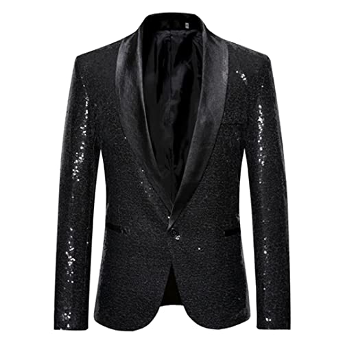 Glänzende Gold Pailletten Bling Glitzer Anzüge Blazer Herren Schalkragen Club Herren Blazer Jacke Schwarz L von HEYDHSDC