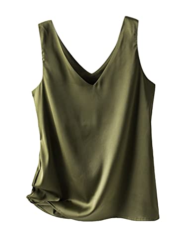 HEYDHSDC Damen T-Shirts Seide Satin Bluse Ärmellos Sommer Casual Lose Tanks, Avocado GN, 46 von HEYDHSDC