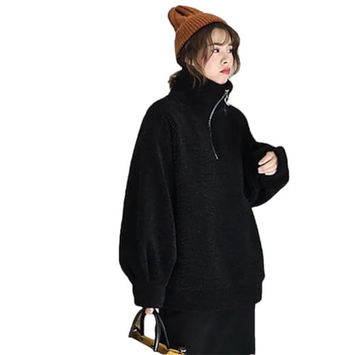 HEYDHSDC Frauen Solide Plüsch Hoodies übergroße warme Pullover Weibliche Winter Sweatshirt, Schwarz , 48 von HEYDHSDC
