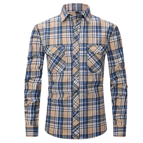 HEYDHSDC Herren Doppeltasche Plaid Kariert Gebürstetes Flanellhemd Langarm Regular Fit Button Down Hemd, M508, S von HEYDHSDC