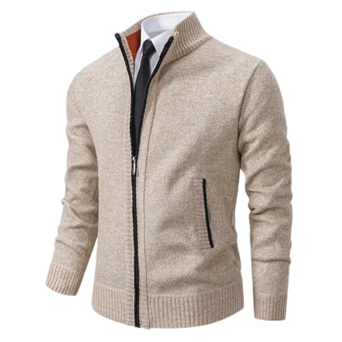 HEYDHSDC Herren Pullover Pullover Herbst Strickjacke Winter Fleece Kaschmir Stricken Reißverschluss Jacke Mantel Beige 801 M 50-55kg von HEYDHSDC