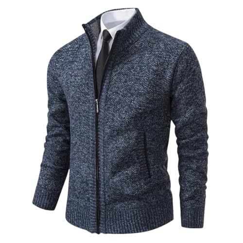 HEYDHSDC Herren Pullover Pullover Herbst Strickjacke Winter Fleece Kaschmir Stricken Reißverschluss Jacke Mantel Blue 801 M 50-55kg von HEYDHSDC