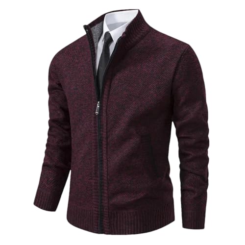 HEYDHSDC Herren Pullover Pullover Herbst Strickjacke Winter Fleece Kaschmir Stricken Reißverschluss Jacke Mantel RED Wine 801 XL 65-72kg von HEYDHSDC