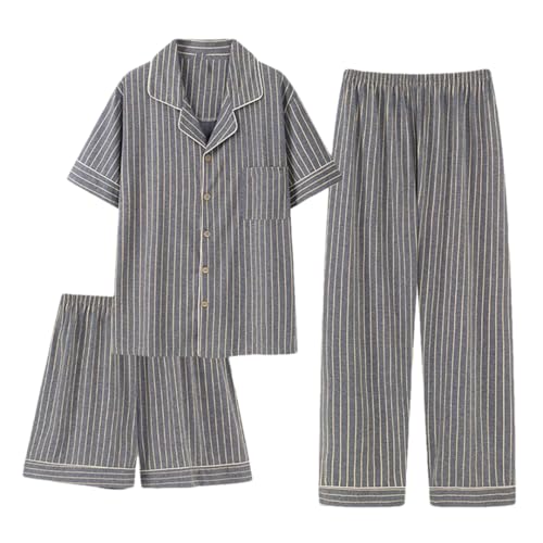 HEYDHSDC Herren-Schlafanzug, kurzärmelig, gestreift, elastisch, 3-teiliges Set, 06, 3XL von HEYDHSDC