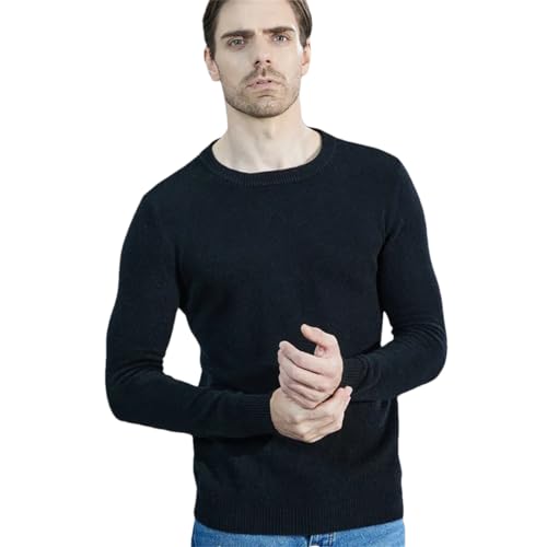 HEYDHSDC Herren-Strickpullover, Kaschmirpullover, 100% Merinowolle, O-Ausschnitt, Dicker Pullover, Herrenpullover Black L von HEYDHSDC
