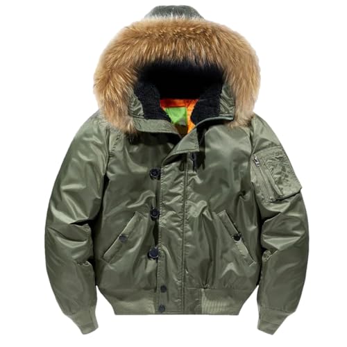 HEYDHSDC Herren Winter Dicke Warme Jacke Windjacke Pelzkragen Bomberjacken Männlich Multi-Pocket Parka Army GN XXL von HEYDHSDC