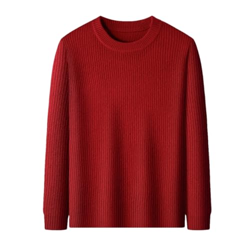 HEYDHSDC Langärmliger Herren-Wollpullover, Klassischer Strickpullover Mit Rundhalsausschnitt, Einfacher Business-Pullover Red L - Fits 60-70kg von HEYDHSDC