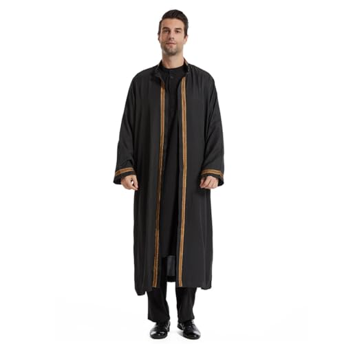 HEYDHSDC Männer Offen Abaya Muslim Saudi Jubba Thobe Islamischer Kimono Langarm Robe Kaftan Stehkragen Arabisches Kleid, 03 schwarz, XXXL von HEYDHSDC