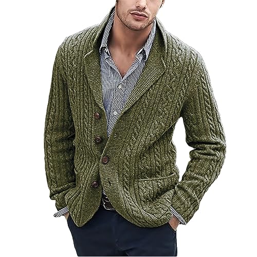 HEYDHSDC Männer Slim Button-Up Turn-Down-Kragen Strickjacke Jacken Herren Winterpullover 04 GN 4XL von HEYDHSDC