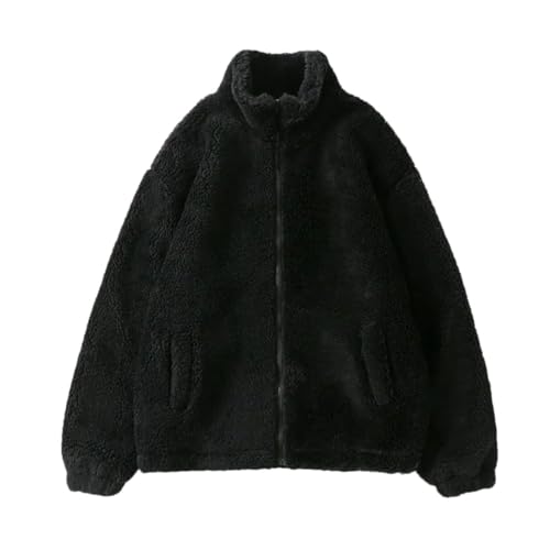 HEYDHSDC Winter Fleece Flauschige Jacke Streetwear Fuzzy Reißverschluss Mantel Männer Herbst Leichte Jacken, Schwarz , M von HEYDHSDC