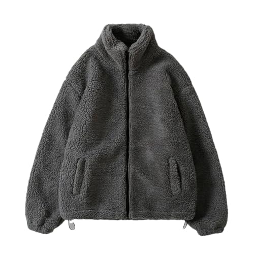 HEYDHSDC Winter Fleece Flauschige Jacke Streetwear Fuzzy Reißverschluss Mantel Männer Herbst Leichte Jacken, grau, S von HEYDHSDC