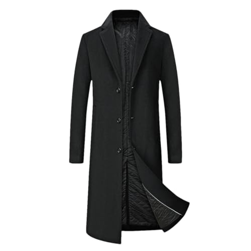 HEYDHSDC Winter Herren Lange Wolljacken Wollmischung Mantel Trench Herren Overknee Trenchcoat Black Thicken XXL von HEYDHSDC