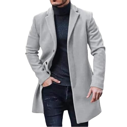 HEYDHSDC Winter Herren Wollmantel Revers Einreiher Mantel Mittellange Wolljacke Gray M von HEYDHSDC