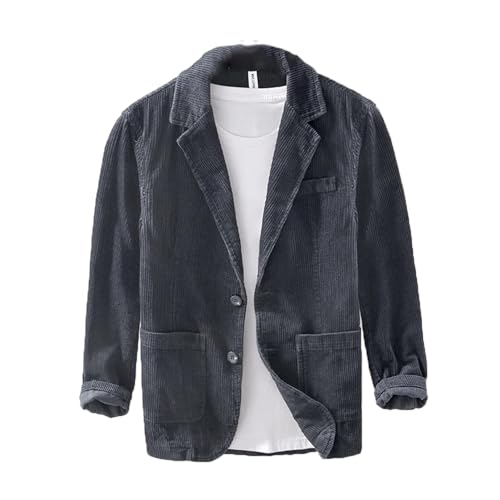 Herbst Casual Blazer Für Männer Täglichen Pendel Anzug Solide Baumwolle Cord Einreiher Anzug Jacken Gray XXL von HEYDHSDC