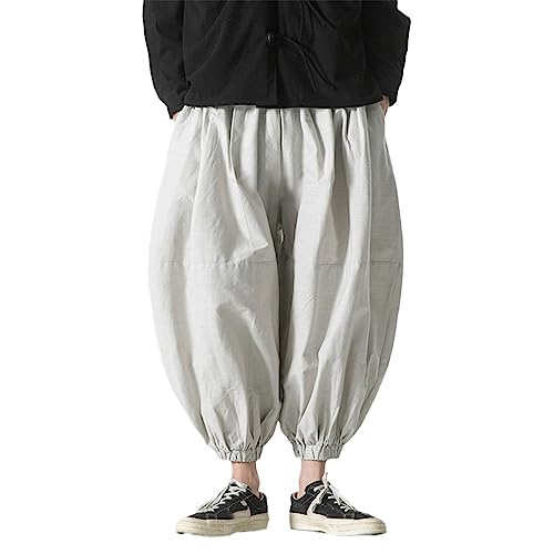 Herren Hip Hop Retro Haren Hose Japanische Trendy Wild Große Größe Harajuku Einfarbig Jogginghose, Beige, L 57 to 64kg von HEYDHSDC