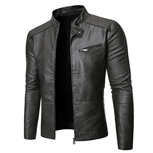Herren Jacke Mode Slim Fit Casual Herren Lederjacke Motorradjacke von HEYDHSDC