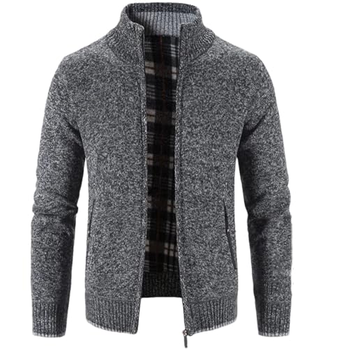 Herren-Winter-Cardigan, Stehkragen, Solider Pullover, Reißverschluss, Jacke, Wolle, Kaschmir-Pullover, Mantel 8822 Dark Gray 3XL 80-90kg von HEYDHSDC