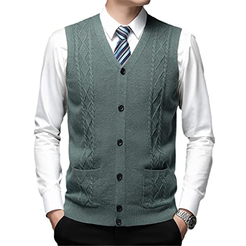 Herren Wolle Strickweste Ärmellose Pullover Jacke Knöpfe Down Taschen V-Ausschnitt Basic Cardigan Herren Mode Weste GN L (63-71kg) von HEYDHSDC