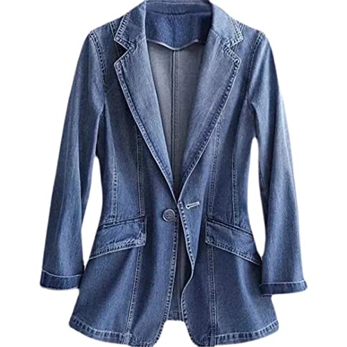 Jeans Blazer Jacken für Frauen Kleidung Frühling Herbst Stil Slim Blau Denim Anzug Mäntel Büro Damen Tops Blau XXL von HEYDHSDC