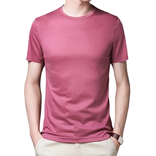 Maulbeerseide Sommer Herren T-Shirts Seide Kurzarm Volltonfarbe Männlichen T-Shirts Runde Kragen Slim Fit Mann T-Shirts von HEYDHSDC