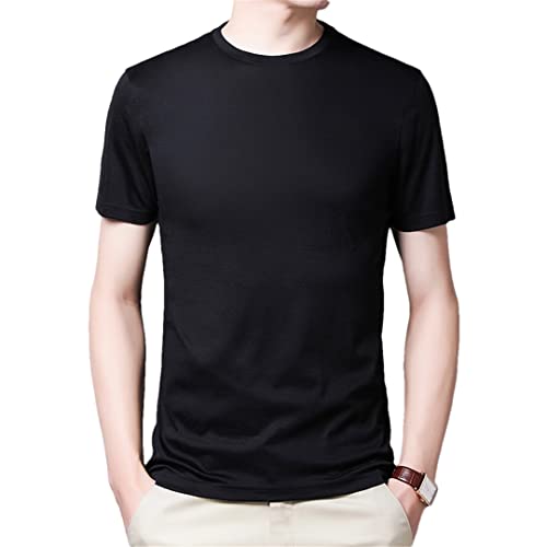 Maulbeerseide Sommer Herren T-Shirts Seide Kurzarm Volltonfarbe Männlichen T-Shirts Runde Kragen Slim Fit Mann T-Shirts von HEYDHSDC