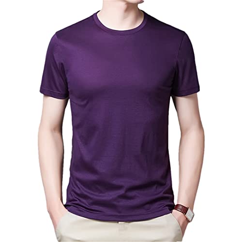 Maulbeerseide Sommer Herren T-Shirts Seide Kurzarm Volltonfarbe Männlichen T-Shirts Runde Kragen Slim Fit Mann T-Shirts von HEYDHSDC