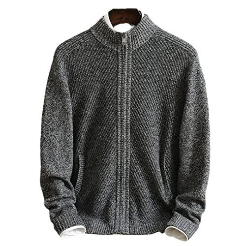 Winter Strickjacke 100% Kaschmir Pullover Herren Dicker Mittelalter Jacquard High Neck Zipper Sweater von HEYDHSDC