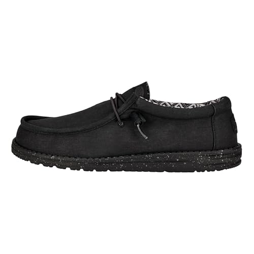 HEYDUDE Wally Canvas Herren - Slip on Schuhe - Mokassin Stil, Black/Black, 46 von HEYDUDE
