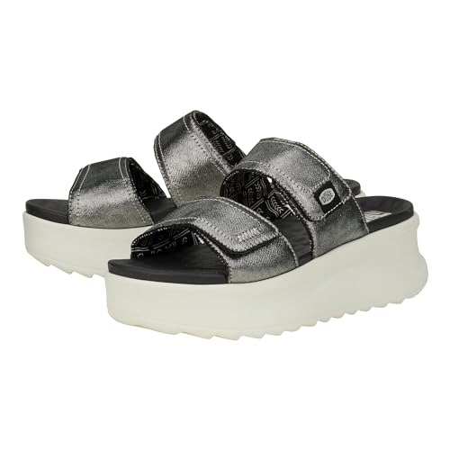 Hey Dude Delray Slide Classic - Sandalen für Damen - Obermaterial aus Textil und Synthetik - Baumwollfutter - EVA-Laufsohle, Schwarz/schimmernd, 36 EU von HEYDUDE
