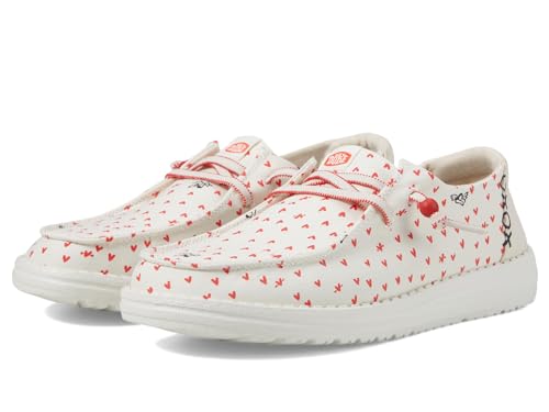 Hey Dude Wendy Hearts - Loafer für Damen - Obermaterial aus Textil - Flex and Fold Technologie - Textilfutter Weiß/Rot 7 M von HEYDUDE