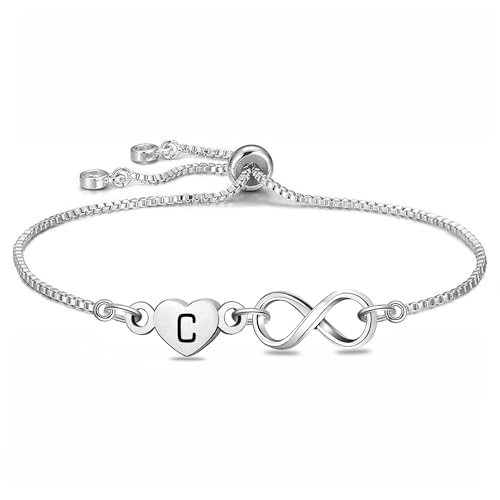 HEYEJET 26 Brief Armbänder Damen Silber Unendlichkeit Armband mit C Anfangsbuchstabe Geschenke für Frauen Mädchen Geschenk Muttertag Weihnachten für Frauen Schmuck (C) von HEYEJET
