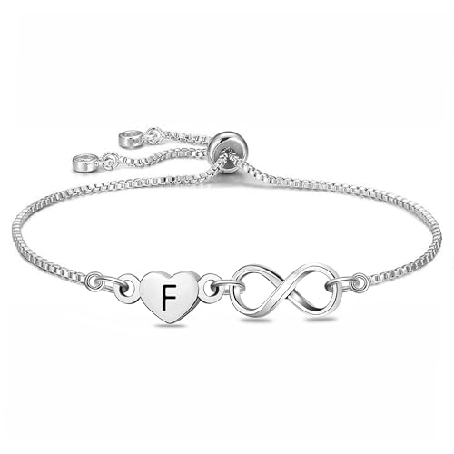 HEYEJET 26 Brief Armbänder Damen Silber Unendlichkeit Armband mit F Anfangsbuchstabe Geschenke für Frauen Mädchen Geschenk Muttertag Weihnachten für Frauen Schmuck (F) von HEYEJET