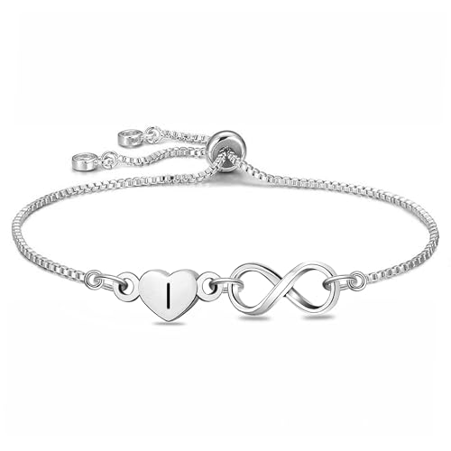 HEYEJET 26 Brief Armbänder Damen Silber Unendlichkeit Armband mit I Anfangsbuchstabe Geschenke für Frauen Mädchen Geschenk Muttertag Weihnachten für Frauen Schmuck (I) von HEYEJET