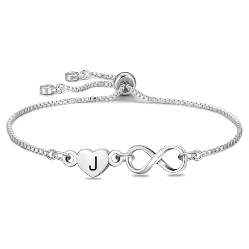 HEYEJET 26 Brief Armbänder Damen Silber Unendlichkeit Armband mit J Anfangsbuchstabe Geschenke für Frauen Mädchen Geschenk Muttertag Weihnachten für Frauen Schmuck (J) von HEYEJET