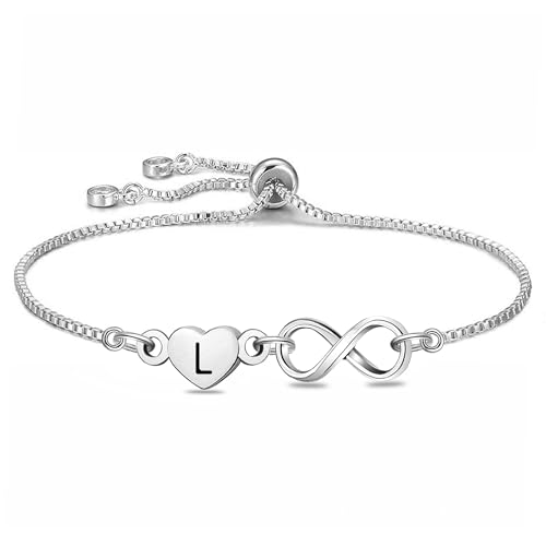 HEYEJET 26 Brief Armbänder Damen Silber Unendlichkeit Armband mit L Anfangsbuchstabe Geschenke für Frauen Mädchen Geschenk Muttertag Weihnachten für Frauen Schmuck (L) von HEYEJET