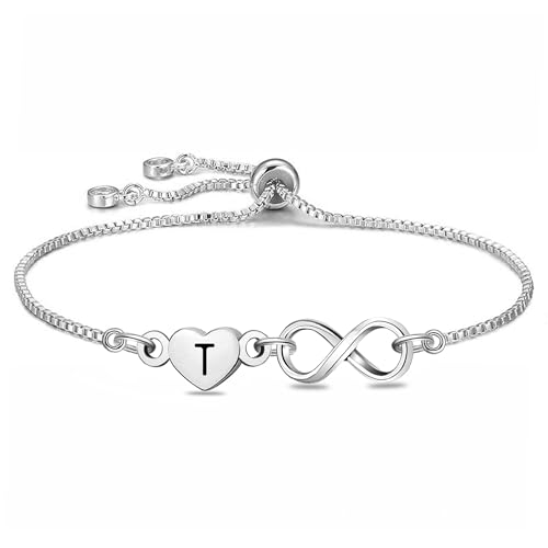 HEYEJET 26 Brief Armbänder Damen Silber Unendlichkeit Armband mit T Anfangsbuchstabe Geschenke für Frauen Mädchen Geschenk Muttertag Weihnachten für Frauen Schmuck (T) von HEYEJET