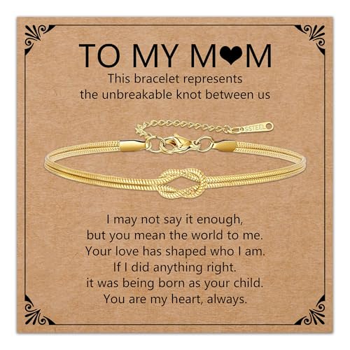 HEYEJET An meine Mama Armband Gold Liebesknoten Armbänder für Frauen Mutter Geschenke zum Geburtstag Muttertag Weihnachten Schmuck Accessoires (Mama-Gold) von HEYEJET
