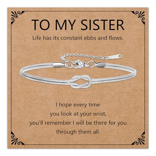 HEYEJET An meine Schwester Armband Silber Schlangenknoten Armbänder für Frauen Mädchen Schwester Geschenke zum Geburtstag Weihnachten Schmuck Accessoire (Schwester-Silber) von HEYEJET