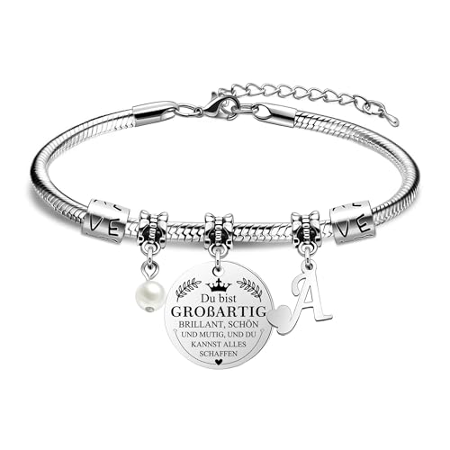 HEYEJET Du Bist Großartig Armband Damen Initiale Buchstabe Personalisierte Silber A-Z Buchstabe Armband Ein Inspirierendes Armband Das Geburtstags Geschenk für Frauen Mädchen Sie Freunde (A) von HEYEJET