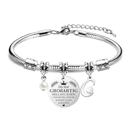 HEYEJET Du Bist Großartig Armband Damen Initiale Buchstabe Personalisierte Silber A-Z Buchstabe Armband Ein Inspirierendes Armband Das Geburtstags Geschenk für Frauen Mädchen Sie Freunde (C) von HEYEJET