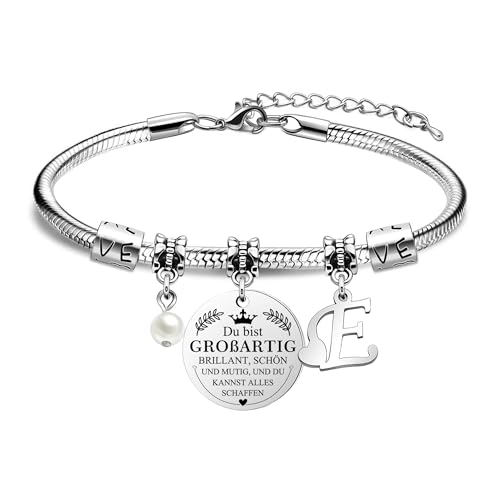 HEYEJET Du Bist Großartig Armband Damen Initiale Buchstabe Personalisierte Silber A-Z Buchstabe Armband Ein Inspirierendes Armband Das Geburtstags Geschenk für Frauen Mädchen Sie Freunde (E) von HEYEJET