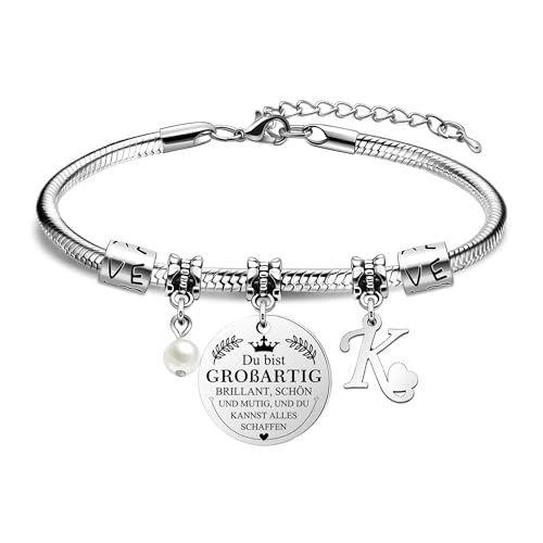 HEYEJET Du Bist Großartig Armband Damen Initiale Buchstabe Personalisierte Silber A-Z Buchstabe Armband Ein Inspirierendes Armband Das Geburtstags Geschenk für Frauen Mädchen Sie Freunde (K) von HEYEJET