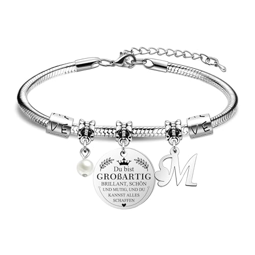 HEYEJET Du Bist Großartig Armband Damen Initiale Buchstabe Personalisierte Silber A-Z Buchstabe Armband Ein Inspirierendes Armband Das Geburtstags Geschenk für Frauen Mädchen Sie Freunde (M) von HEYEJET