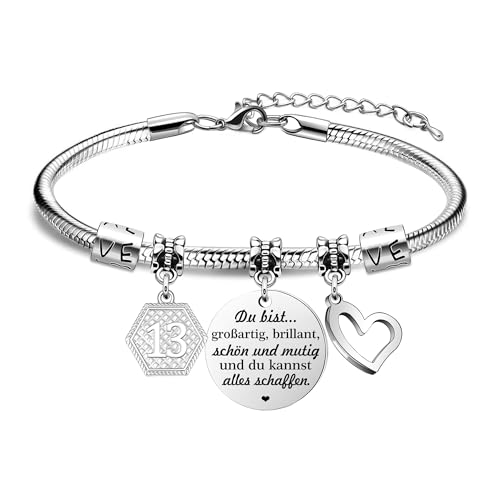 HEYEJET Geburtstag Geschenke zum 13. Mädchen Armband Charme Anhänger Geburtstag Armband Inspirierend Geschenke für 13 Jahre alt Tochter Nichte Schwester Freundin Jugendliche Mädchen (13) von HEYEJET