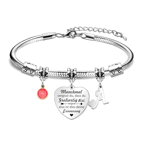 HEYEJET Inspirierende Geschenk Armbänder für Frauen Mädchen Silber Herz Armband mit 26 Buchstaben Personalisierte Geschenke für Freundin Mama Schwestern Kollegin Ehefrau Geburtstags Weihnachten (A) von HEYEJET