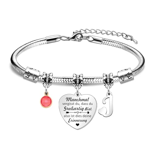 HEYEJET Inspirierende Geschenk Armbänder für Frauen Mädchen Silber Herz Armband mit 26 Buchstaben Personalisierte Geschenke für Freundin Mama Schwestern Kollegin Ehefrau Geburtstags Weihnachten (J) von HEYEJET