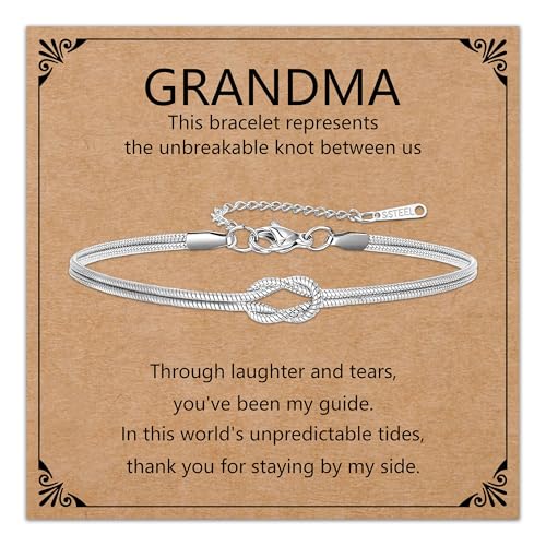 HEYEJET Oma Geschenke Armband für Frauen Silber Schlange Kette Knoten Armbänder Geschenkideen Weihnachten Geburtstag für Großmutter Schmuck Accessoires (Oma-Silber) von HEYEJET