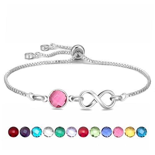HEYEJET Silber Unendlichkeit Armbänder mit Geburtsstein Kristall für Damen Mädchen Oktober Geburtstag Geschenke für Mama Tochter Schwester Tennisarmband Schmuck Einstellbar (10) von HEYEJET