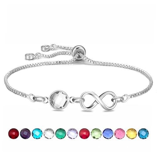 HEYEJET Silber Unendlichkeit Armbänder mit Geburtsstein Kristall für Demen Mädchen April Geburtstag Geschenke für Mama Tochter Schwester Tennisarmband Schmuck Einstellbar (4) von HEYEJET
